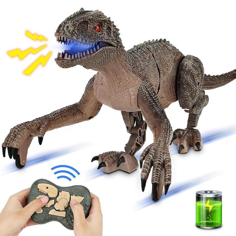 Remote Control Dinosaur Toy, 1 Set Rechargeable Jurassic Velociraptor Toy with Light & Roaring, Dinosaur Toy for Kids, Birthday Gift for Boys