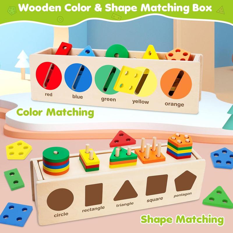 Montessori Toys for  , Wooden Color & Shape Sorting Matching Box, Early Learning Toys  Ideal Christmas, Birthday Gifts for Boy & Girl