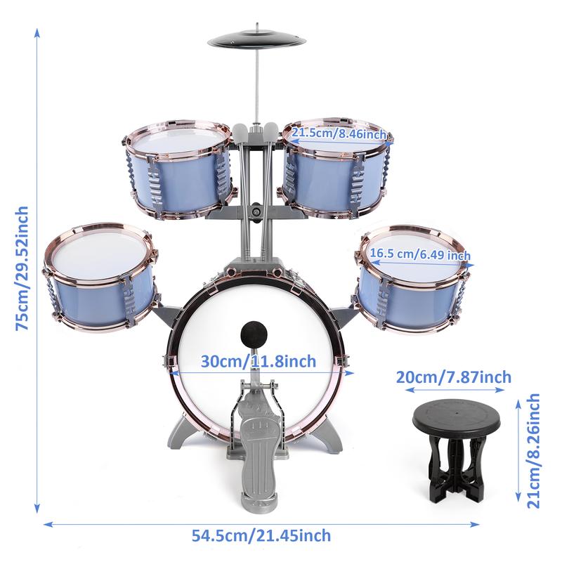 M SANMERSEN Kids Toys Jazz Drum Set - Upgraded Rock Drum Kit with Stool Musical Instruments Educational Birthday Christmas Toys Gifts for Toddlers Child Boys Girls Aged 3 4 5 6 7 8 Year Old