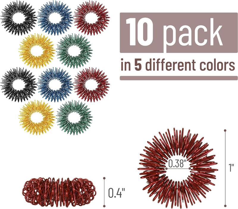 Spiky Sensory Rings, 10 Pack, Stress Relief Fidget Sensory Toys, Fidget Rings, Fidget Ring for Anxiety, Stress Relief Rings, Massager for Fidget ADHD Autism, Silent Stress Reducer Ring