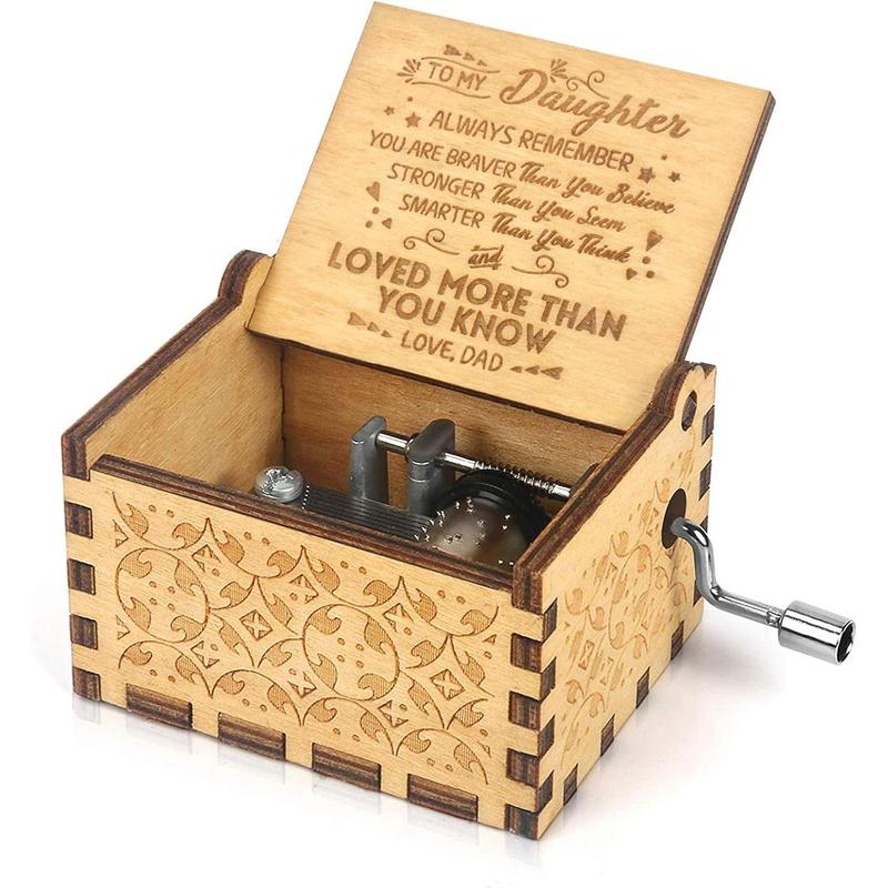 Music Box Hand Crank Engraved Musical Box-U R My Sunshine Mechanism Antique Vintage Personalizable Gift