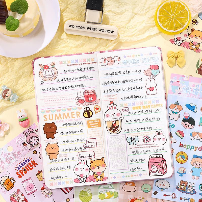 Cute Cartoon Animal Fruit Pattern Sticker (6 Counts), Waterproof Creative Sticker, Decorative Sticker for Scrapbook, Diary, Notebook