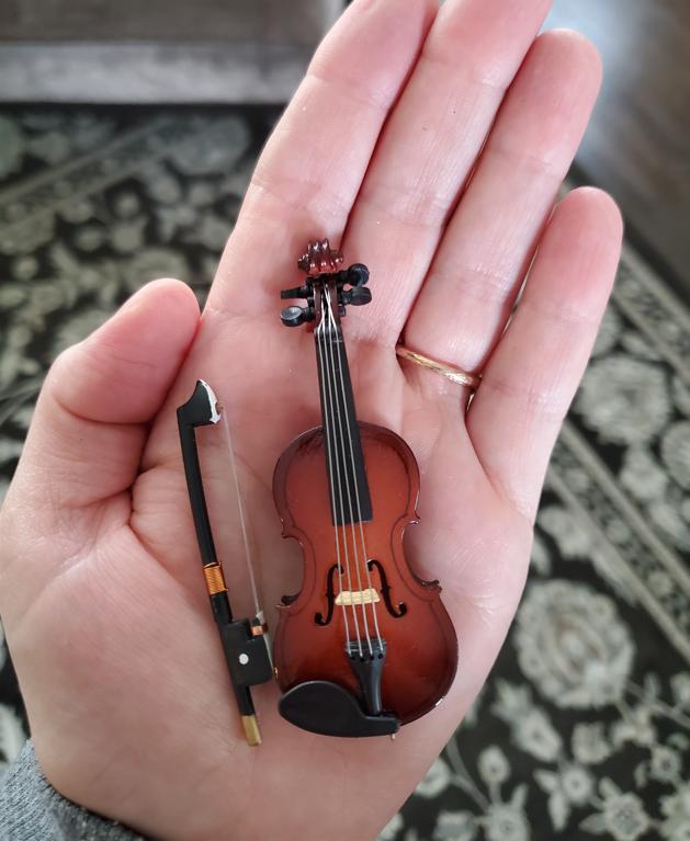 World's Smallest Violin Wooden Miniature Violin with Stand Bow and Case NEW