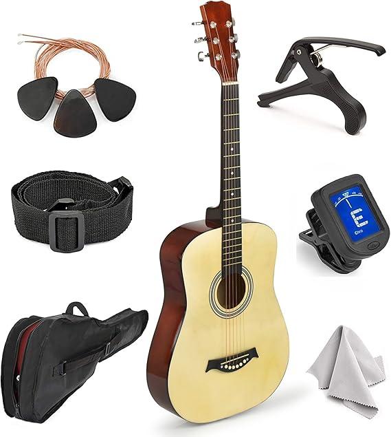 Classical Acoustic Guitar For Kids By MasterPlay- 30” Beginner Guitar For Learners- Accoustic String Guitar Starter Kit: Guitar Bag, Tuner, Strap, Extra Strings, Picks, Wash Cloth, Capo, Black, Blue, Pink, Red, Sunburst