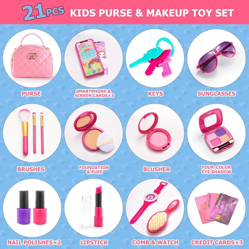 Chartism gift Pink Princess Toddler Purse & Pretend Makeup Kit - Toy Set for Girls 3-6 with Accessories