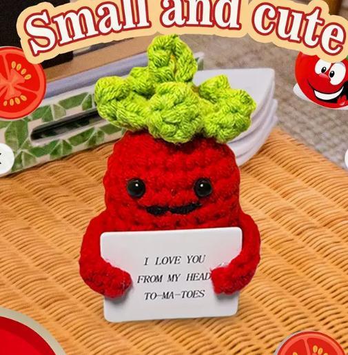 Cute cucumber knitted dolls crocheted emotional support kimchi gifts Handmade potato set with positive card mini decompression desk decoration-fun stress relief toys Creative knitted dolls with positive affirmation cards