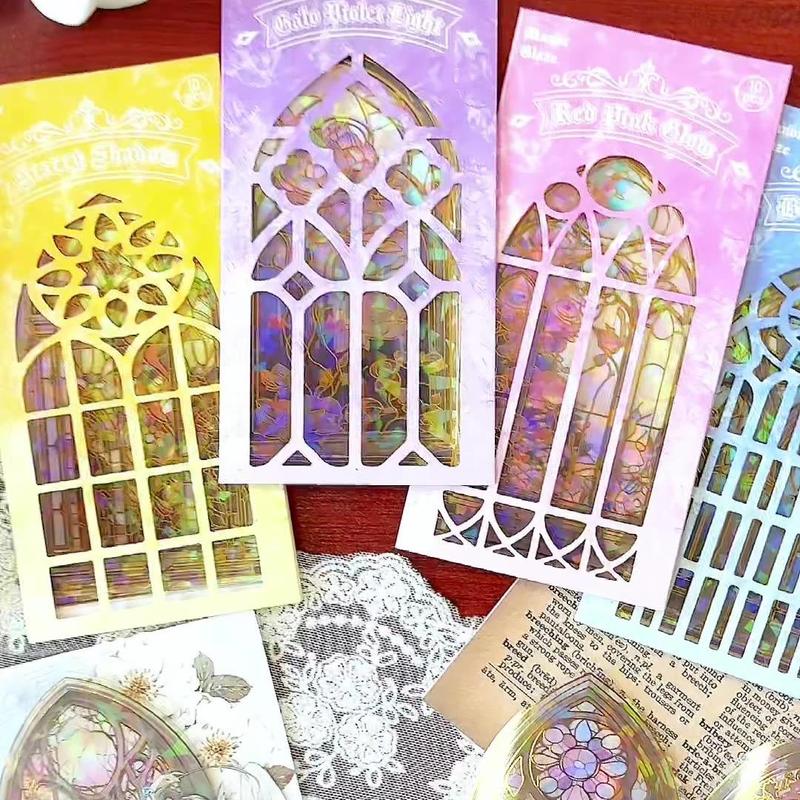 European Glass Window Laser Sticker, 10pcs set Waterproof Vintage Decals, DIY Decoration for Scrapbooking Journaling Gift Wrapping