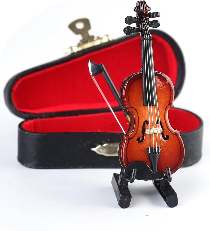 World's Smallest Violin Wooden Miniature Violin with Stand Bow and Case NEW