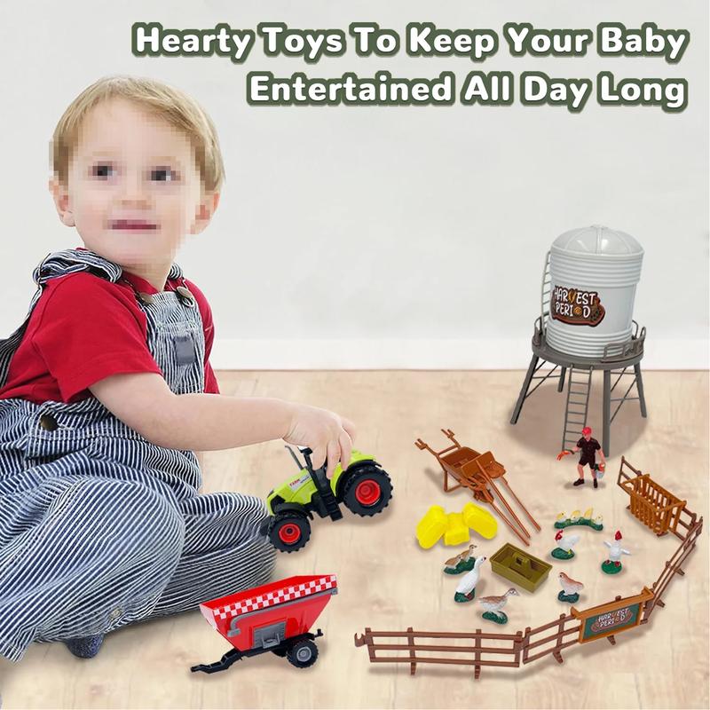 Farm Animals Toys Set, Kids Farmhouse Barn Toy Combine Harvester Tractor, Learning Toy Gift for Kids Boy Girl 3-8 Years Old