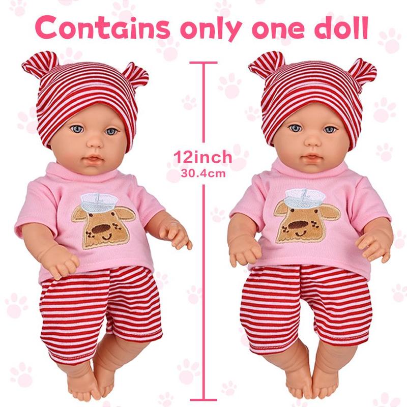 12 Inch Lifelike Newborn Teenager Doll, 1 Set Realistic Faux Doll with Clothes, Pacifier, Bottle, Rabbit Doll, Soft Squeezable Body, Festival Gifts