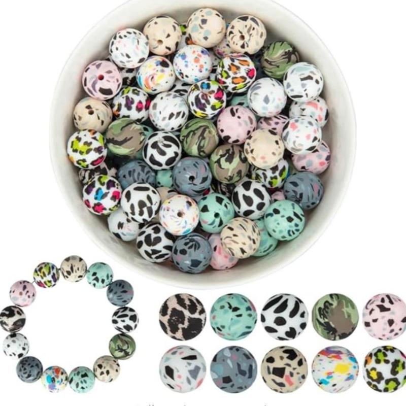 [BP1] 20pcs Print Silicone Round DIY Beads 15mm  for pens