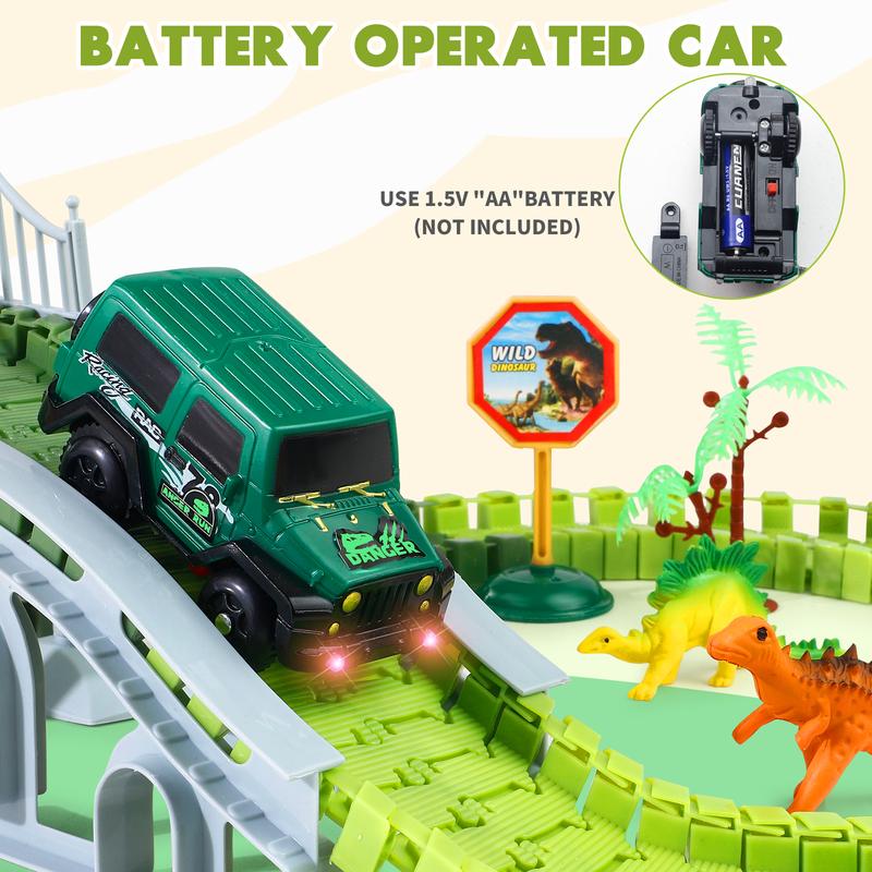 215 Pcs Dinosaur Jurassic Race Track Train Glow In The Dark Playset Toys for Kids - Perfect for Christmas Gifts