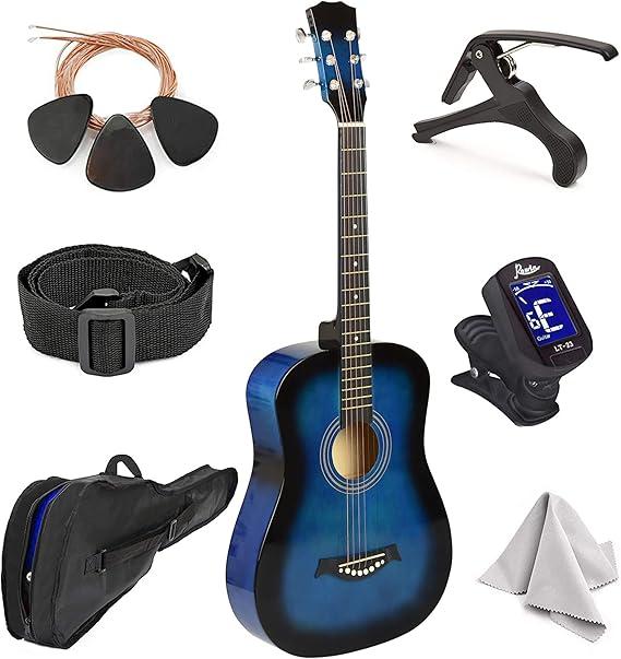 Classical Acoustic Guitar For Kids By MasterPlay- 30” Beginner Guitar For Learners- Accoustic String Guitar Starter Kit: Guitar Bag, Tuner, Strap, Extra Strings, Picks, Wash Cloth, Capo, Black, Blue, Pink, Red, Sunburst