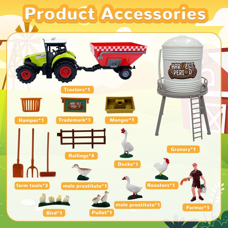 Farm Animals Toys Set, Kids Farmhouse Barn Toy Combine Harvester Tractor, Learning Toy Gift for Kids Boy Girl 3-8 Years Old