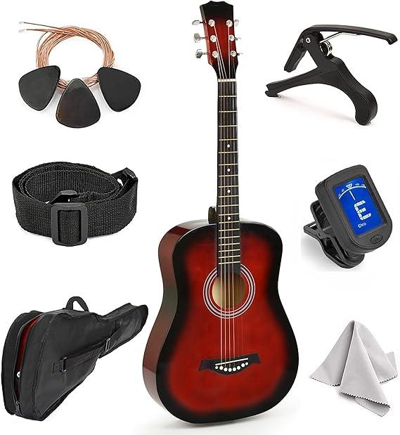 Classical Acoustic Guitar For Kids By MasterPlay- 30” Beginner Guitar For Learners- Accoustic String Guitar Starter Kit: Guitar Bag, Tuner, Strap, Extra Strings, Picks, Wash Cloth, Capo, Black, Blue, Pink, Red, Sunburst