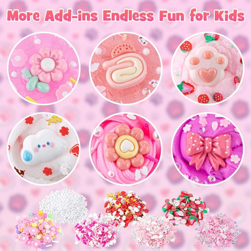 christmas gift 6 Packs Gradient Pink Slime Kit - Cloud Slime, Butter Slime & Clear Slime, Crunchy Slime for Kids with Various Slime Add-ins, Non Sticky Slime Party Favors for Girls and Boys, 360ml Kids Slime(Picnic)