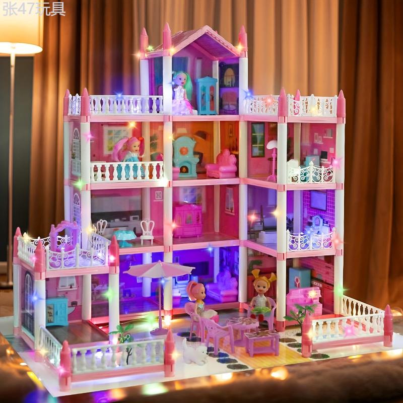 Doll House, Dollhouse For Girls Pretend-Play DIY Dollhouse Kit - 4-Story 11 Rooms Playhouse With 4 Dolls Toy Figures, Furniture And Accessories Set Gift Toy For Kids Ages 3 4 5 6 7 8+