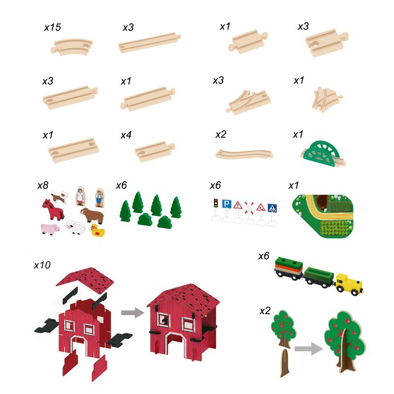 77PCS Wooden Train Set Magnetic Trains and Farm Railway Tracks for Kids Toddlers Toys Birthday Gifts