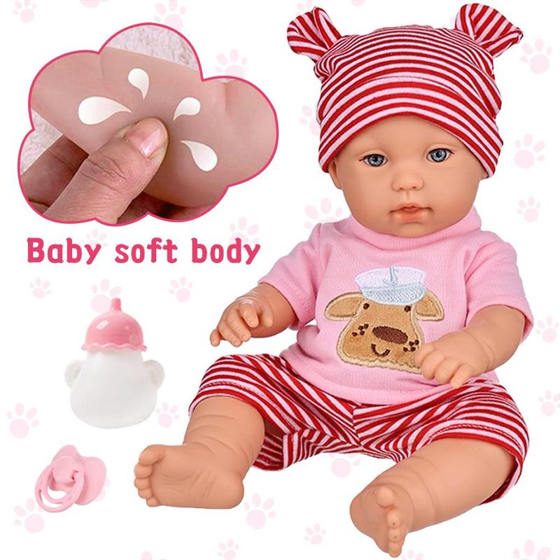 12 Inch Lifelike Newborn Teenager Doll, 1 Set Realistic Faux Doll with Clothes, Pacifier, Bottle, Rabbit Doll, Soft Squeezable Body, Festival Gifts