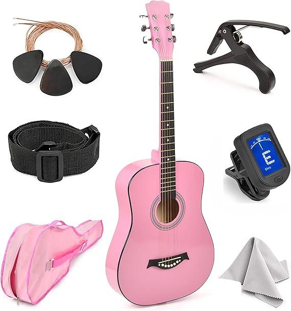 Classical Acoustic Guitar For Kids By MasterPlay- 30” Beginner Guitar For Learners- Accoustic String Guitar Starter Kit: Guitar Bag, Tuner, Strap, Extra Strings, Picks, Wash Cloth, Capo, Black, Blue, Pink, Red, Sunburst