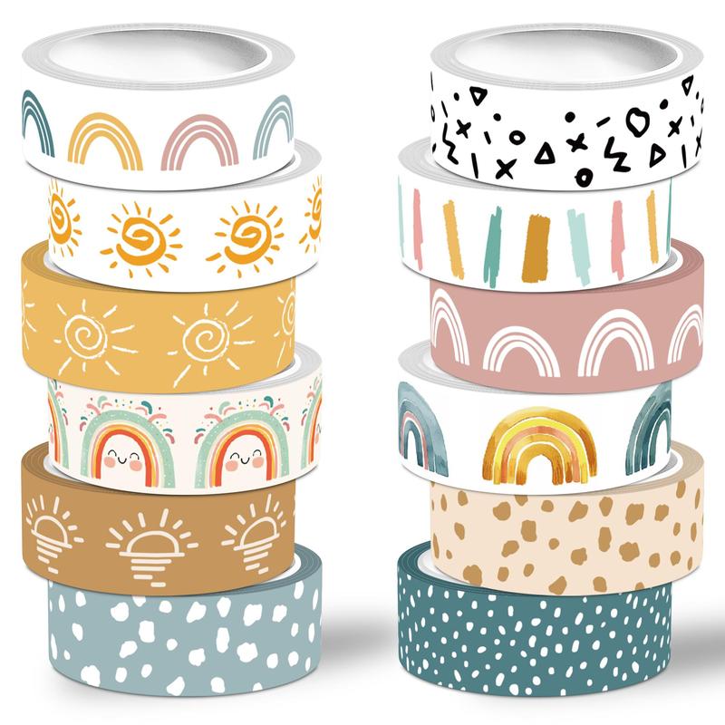 Boho Style Washi Tape Set, 12 Rolls Colorful Decorative Tape, Cute Masking Tape for Journaling, Scrapbooking, DIY Crafts, Planner, Gift Wrapping