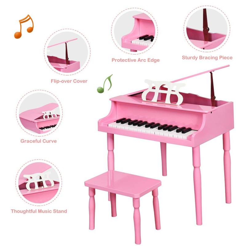 [AffiliateLive] COSTZON Classical Kids Piano, 30 Keys Wood Toy Grand Piano with Music Stand and Bench, Mini Musical Toy for Child, Ideal for Children's Room