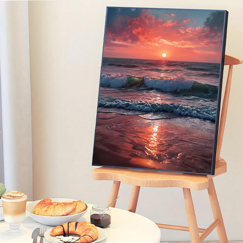 Sea & Sky Pattern Oil Painting Kit without Frame, 1 Set DIY Oil Painting Kit by Numbers with Brush, DIY Painting Supplies for Beginner Adults