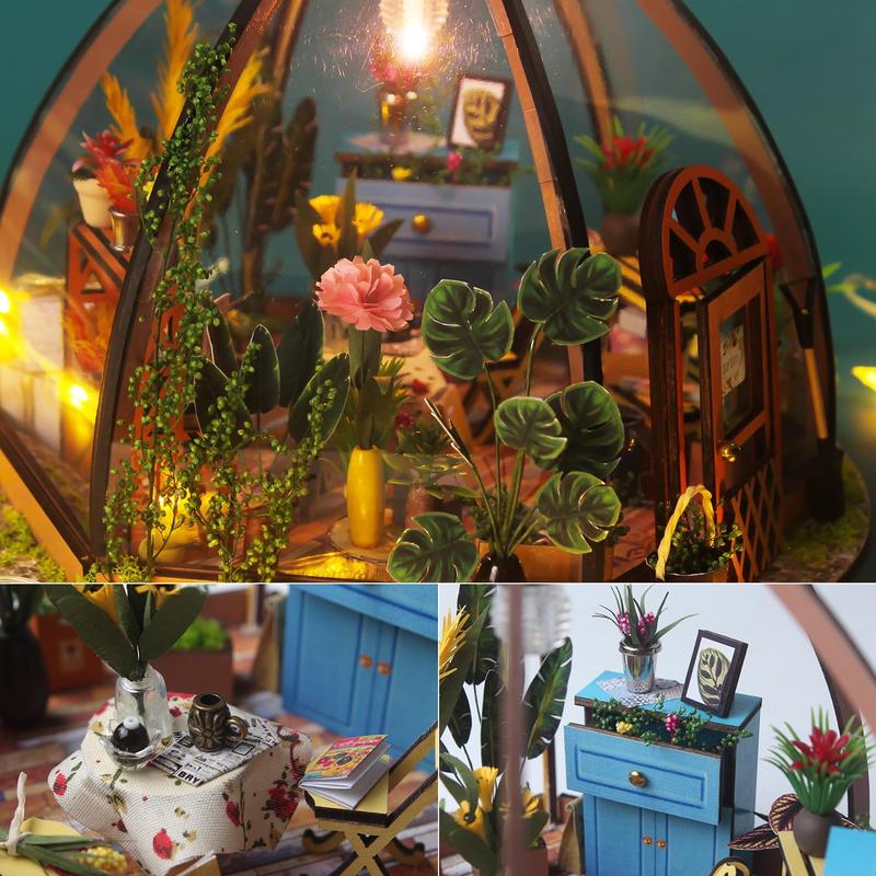 DIY Miniature Dollhouse Kit with Furniture, 1:24 Scale Creative Room Mini Greenhouse Wooden Christmas Doll House for Kids Teens Adults(Star Garden)