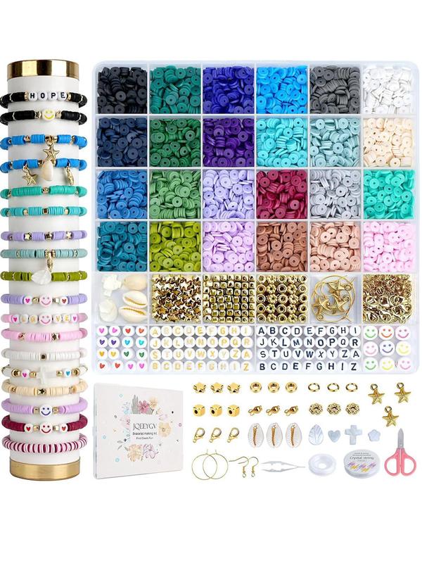 Colorful Beaded Kit, 24 Colors Beads & Elastic String & Lobster Clasps & Jump Rings, Diy Jewelry Making Supplies for Bracelet Necklace Earrings