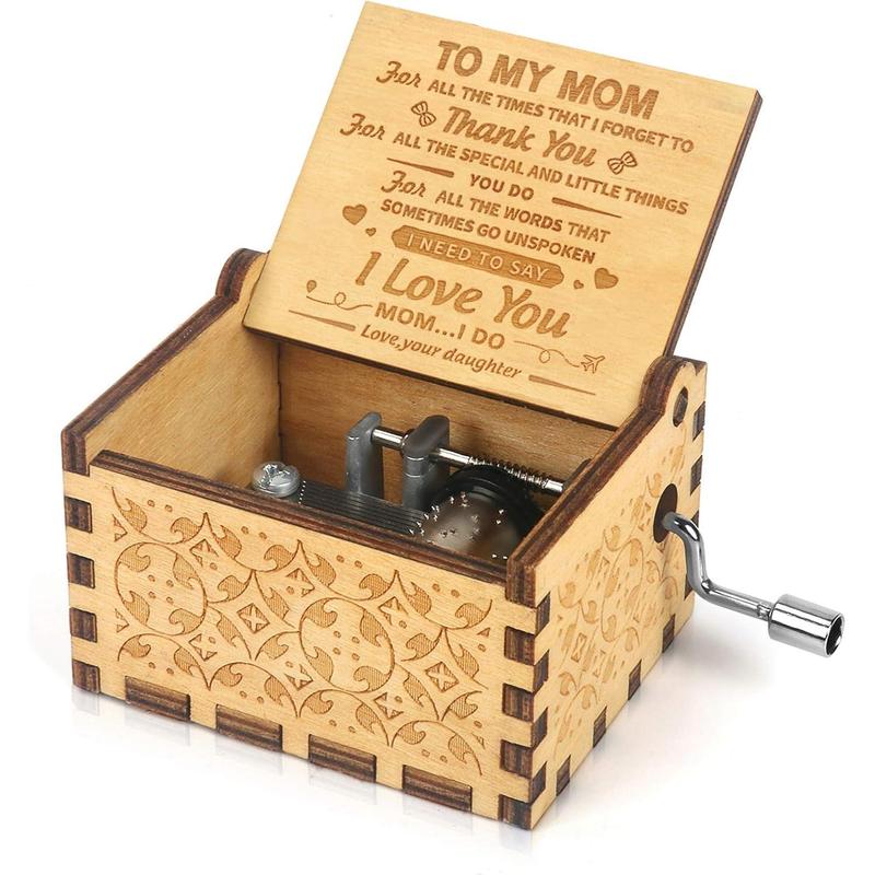 Music Box Hand Crank Engraved Musical Box-U R My Sunshine Mechanism Antique Vintage Personalizable Gift