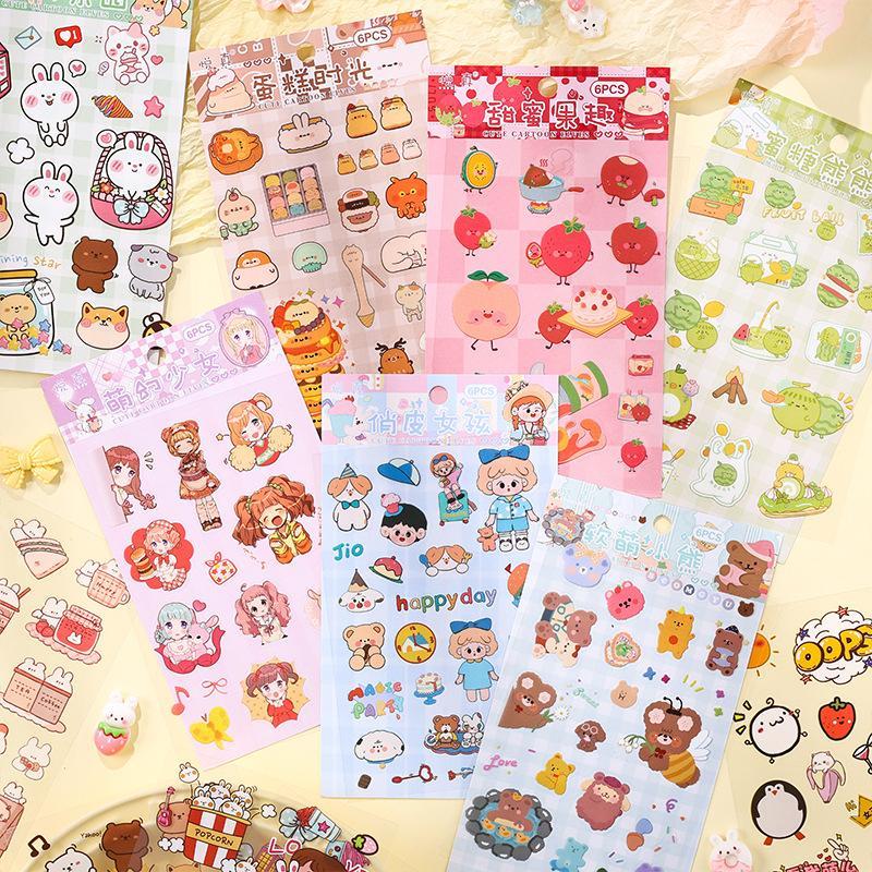 Cute Cartoon Animal Fruit Pattern Sticker (6 Counts), Waterproof Creative Sticker, Decorative Sticker for Scrapbook, Diary, Notebook