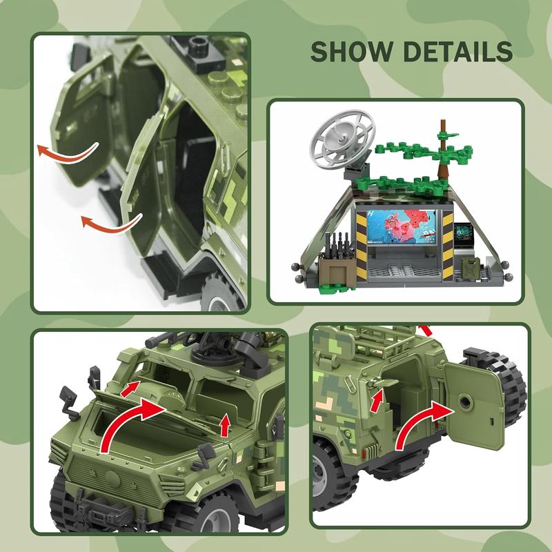 HI-REEKE Military Vehicles Building Block Set, WW2 Army Battle Car Toy for Teen Green-130pcs