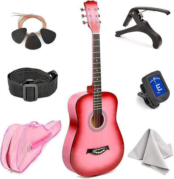 Classical Acoustic Guitar For Kids By MasterPlay- 30” Beginner Guitar For Learners- Accoustic String Guitar Starter Kit: Guitar Bag, Tuner, Strap, Extra Strings, Picks, Wash Cloth, Capo, Black, Blue, Pink, Red, Sunburst