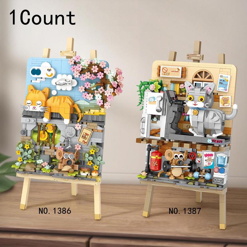 Creative Cat & House Design Building Blocks, 1 Count 3D Stand Mini Particle Assembly Toys, DIY Desktop Decoration for Home & Office