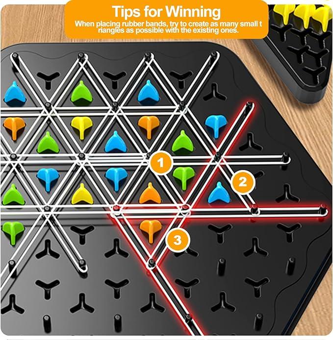 Triggle Triangle Chess Game - Chain Chess,Rubber Band Board Game,1 Set Trigger Rubber Belt Game,Desktop Interactive Game, Fun Table Top Multiplayer Triangle Board Game,2 to 4 Players,Chain Chess Desktop Puzzle Interactive Game Family Party Triangle Chain