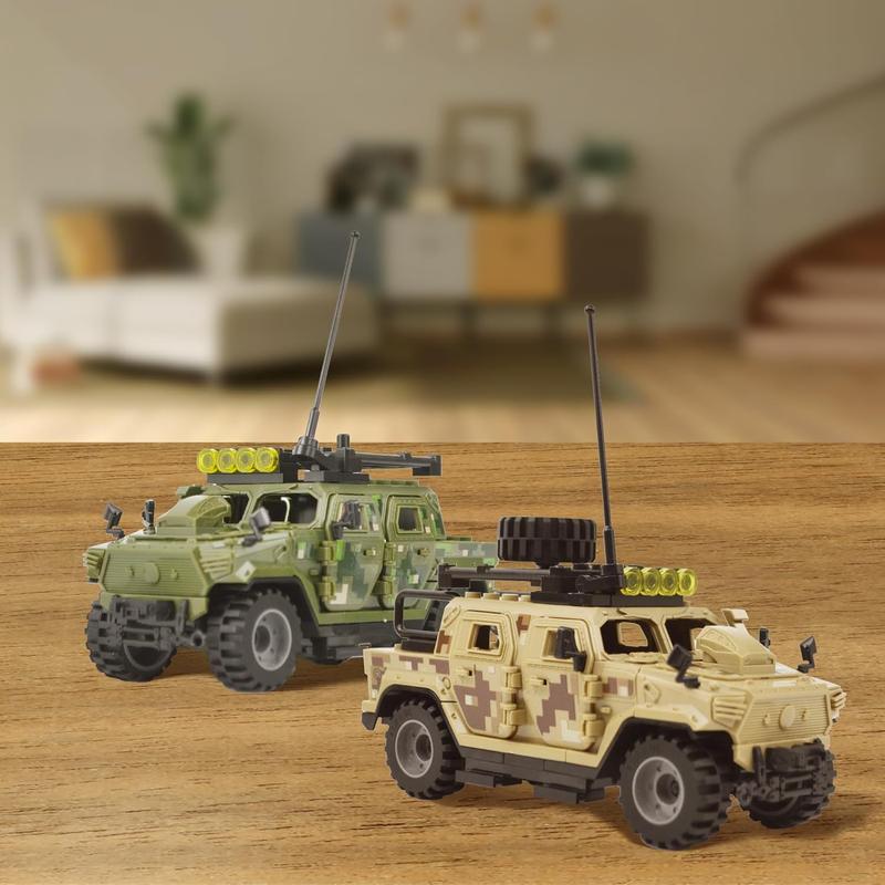 HI-REEKE Military Vehicles Building Block Set, WW2 Army Battle Car Toy for Teen Green-130pcs