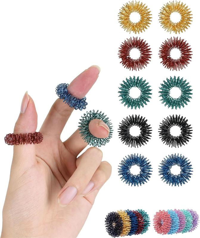 Spiky Sensory Rings, 10 Pack, Stress Relief Fidget Sensory Toys, Fidget Rings, Fidget Ring for Anxiety, Stress Relief Rings, Massager for Fidget ADHD Autism, Silent Stress Reducer Ring