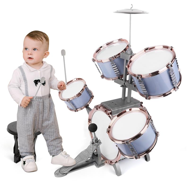 M SANMERSEN Kids Toys Jazz Drum Set - Upgraded Rock Drum Kit with Stool Musical Instruments Educational Birthday Christmas Toys Gifts for Toddlers Child Boys Girls Aged 3 4 5 6 7 8 Year Old