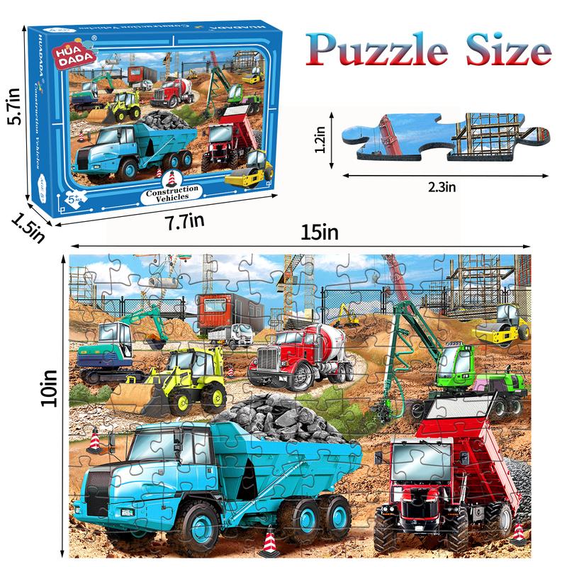 HUADADA 100 pieces of puzzles for adults,toddler puzzles， construction vehicles, perfect for home decoration holiday holidays, family games, grandparents brainstorming