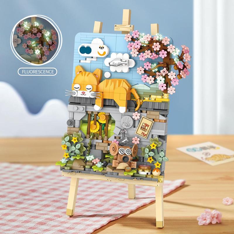 Creative Cat & House Design Building Blocks, 1 Count 3D Stand Mini Particle Assembly Toys, DIY Desktop Decoration for Home & Office