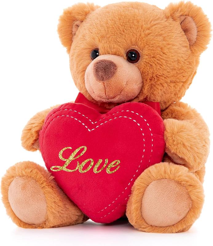 Stuffed Animal Teddy Bear, Holding Love Heart Plush Bears, I Love You Mom, Valentine's Day Gift, Love Gift for Mom, Girlfriends, Baby, 8 inches