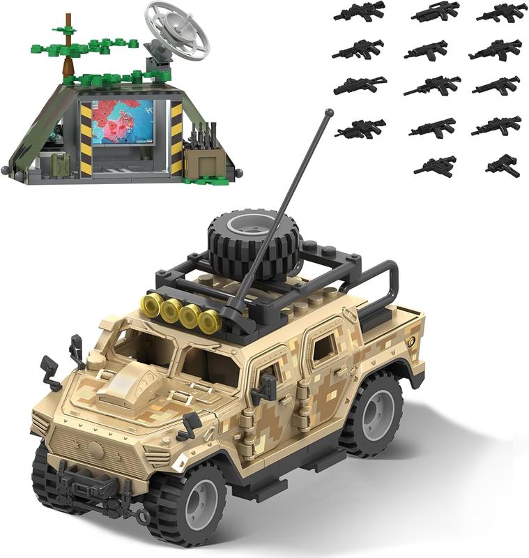 HI-REEKE Military Vehicles Building Block Set, WW2 Army Battle Car Toy for Teen Green-130pcs