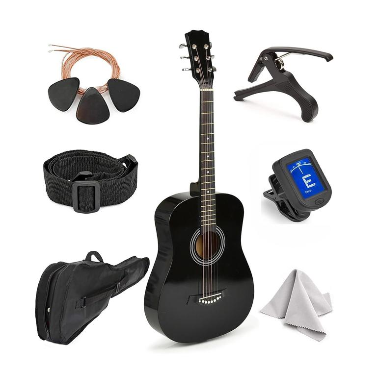 Classical Acoustic Guitar For Kids By MasterPlay- 30” Beginner Guitar For Learners- Accoustic String Guitar Starter Kit: Guitar Bag, Tuner, Strap, Extra Strings, Picks, Wash Cloth, Capo, Black, Blue, Pink, Red, Sunburst