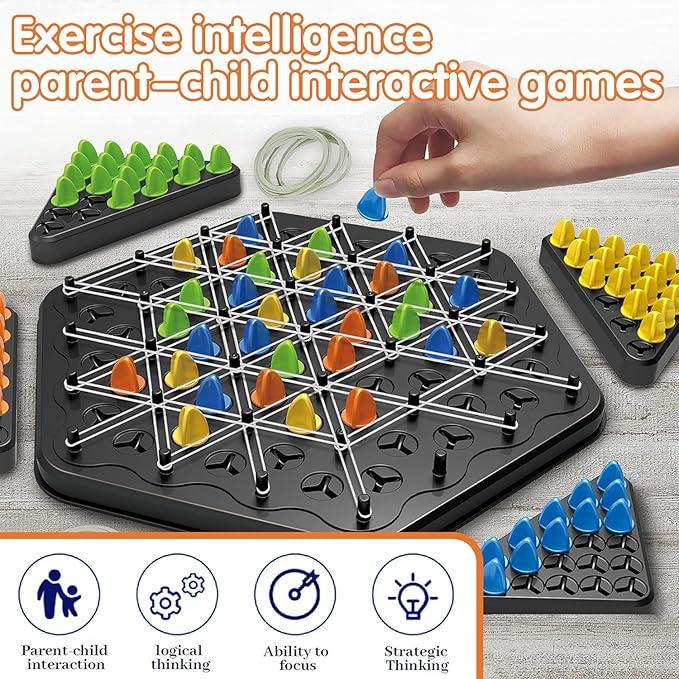 Triggle Triangle Chess Game - Chain Chess,Rubber Band Board Game,1 Set Trigger Rubber Belt Game,Desktop Interactive Game, Fun Table Top Multiplayer Triangle Board Game,2 to 4 Players,Chain Chess Desktop Puzzle Interactive Game Family Party Triangle Chain