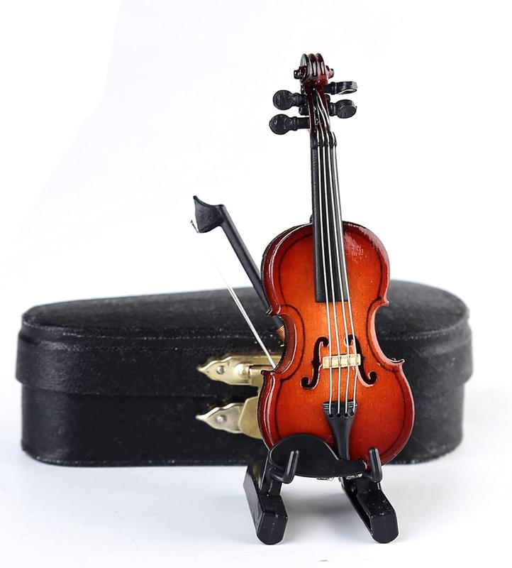 World's Smallest Violin Wooden Miniature Violin with Stand Bow and Case NEW