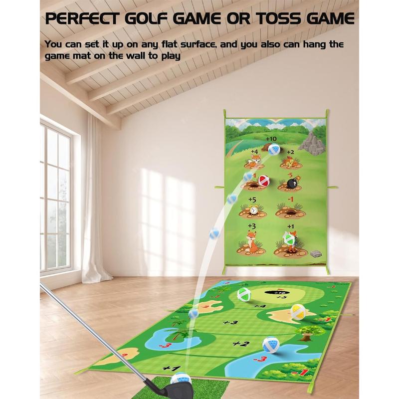 Sticky Chipping Game with Golf Club and Training Mat, featuring 20 Sticky Balls for Indoor and Outdoor Practice, suitable for Adults and Kids.