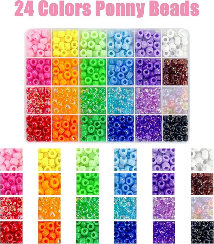 24 Color Pony Beads Bulk 1000 count,Kandi Beads for Necklace  Making Hair Braiding,Bracelets Making Kits,Hair Bead,Bracelet Beads,Plastic Beads for Crafts Braids Girls