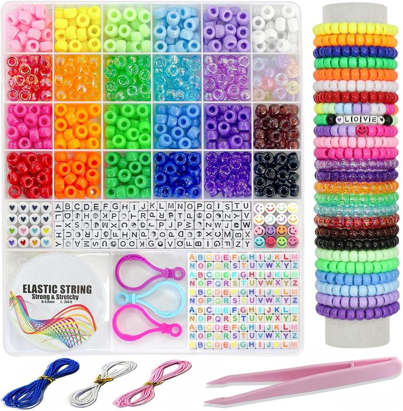 24 Color Pony Beads Bulk 1000 count,Kandi Beads for Necklace  Making Hair Braiding,Bracelets Making Kits,Hair Bead,Bracelet Beads,Plastic Beads for Crafts Braids Girls