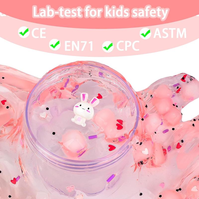 Newest Jelly Cube Clear Slime Pack, Crunchy and Non Sticky Rabbit Crystal Slime, Pink Glossy Slime Kit for Girls, Perfect Birthday Party Favors Easter and Christams Gifts for Girls Boys Kids