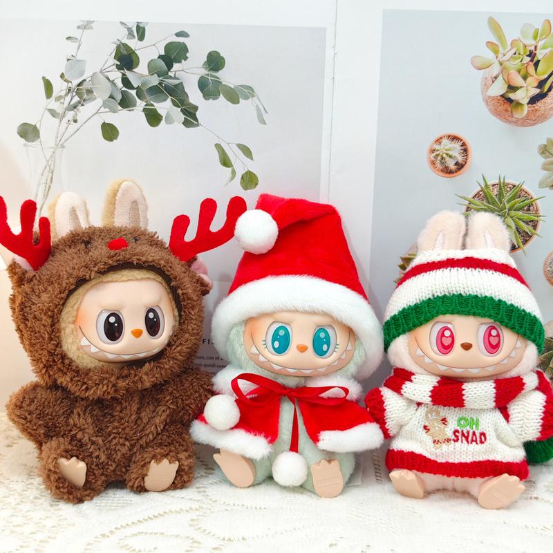 (Clothes Only) Christmas Doll Clothes labubu Monsters Handmade Christmas Clothes, labubu Have A Seat and Macarons Version Christmas Outfit